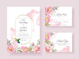 tarjeta de invitación de boda de flor rosa suave