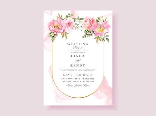 Soft pink flower wedding invitation card