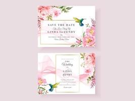 Soft pink flower wedding invitation card vector