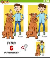 tarea de diferencias con el niño de dibujos animados y su perro vector