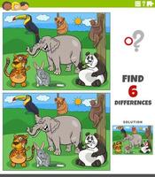 differences educational game with funny cartoon animals vector