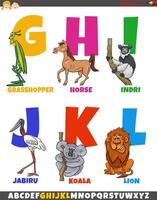 educational alphabet set with cartoon animal characters vector