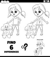 differences game with girl and her poodle dog coloring book page vector