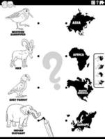 match animals and continents game coloring book page vector