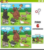 differences educational game with happy cartoon animals vector