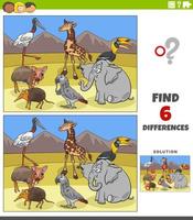 differences educational game with comic wild animals vector