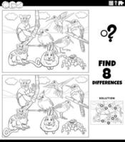 differences task with cartoon animals coloring book page vector