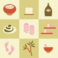 Vector set of flat icons of cosmetics, spa, beauty products, cosmetic procedure