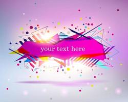 Bright banner of simple geometric shapes, vector template. Original light background   for inscription, text. Abstract background of glowing particles and geometric objects