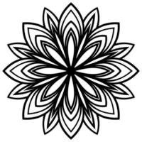 Flower blossom close-up view from above for coloring book. Flowering doodle floral element. Mandala black contour isolated on white background. Geometric circular pattern. vector