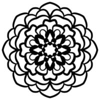 mandala de flores de contorno negro. elemento decorativo de época. flor de garabato redonda ornamental aislada sobre fondo blanco. elemento de círculo geométrico. vector