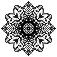 mandala de flores de contorno negro. elemento decorativo de época. flor de garabato redonda ornamental aislada sobre fondo blanco. elemento de círculo geométrico. vector