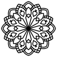 Black outline flower mandala. Vintage decorative element. Ornamental round doodle flower isolated on white background. Geometric circle element. vector