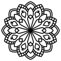 mandala de flores de contorno negro. elemento decorativo de época. flor de garabato redonda ornamental aislada sobre fondo blanco. elemento de círculo geométrico. vector