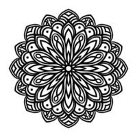 Black bohemian daisy flower mandala. Mendy ornamental decorative element. Lace round doodle flower isolated on white background. Mystical circle element. vector