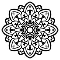 mandala de flores de contorno negro. elemento decorativo de época. flor de garabato redonda ornamental aislada sobre fondo blanco. elemento de círculo geométrico. vector