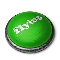 flying word on green button isolated on white photo