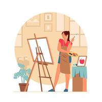 Female Painting Artist in Her Studio vector
