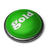 palabra de oro en el botón verde aislado en blanco foto