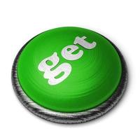 Obtener palabra sobre el botón verde aislado en blanco foto
