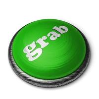 grab word on green button isolated on white photo