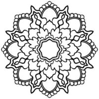 mandala de flores de contorno negro. elemento decorativo de época. flor de garabato redonda ornamental aislada sobre fondo blanco. elemento de círculo geométrico. vector