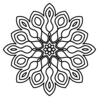 mandala de flores de contorno negro. elemento decorativo de época. flor de garabato redonda ornamental aislada sobre fondo blanco. elemento de círculo geométrico. vector