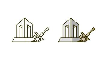 moderno monumento de los mártires de canakkale y conjunto de iconos de misiles de cañón. 18 de marzo e ícono de misiles. plantilla lista para vehículos de combate lineal y colorida. descargar vector lineal simple. Fondo blanco.