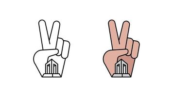 Canakkale Martyrs' Monument icon set in modern peace hand sign. March 18 day icon. Linear and colorful Canakkale monument ready template. Download simple linear vector. white background. vector