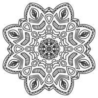 mandala de flores de contorno negro. elemento decorativo de época. flor de garabato redonda ornamental aislada sobre fondo blanco. elemento de círculo geométrico. vector