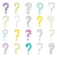 Hand drawn set of question marks doodle. Different interrogation signs in sketch style.  Vector illustration isolated on white background.