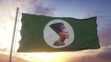 Minya flag, Egypt, waving in the wind, sky and sun background. 3d rendering photo