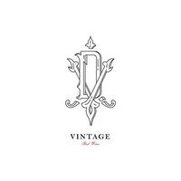 Letter V and D vintage logo for luxury wine brand. vector