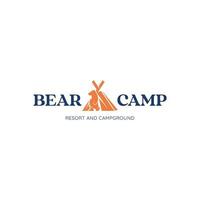 Bear and camp combination logo for resort and campground business vector