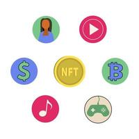 conjunto de iconos nft para redes sociales y sitios web sobre un fondo blanco. vector