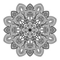 mandala de flores de contorno negro. elemento decorativo de época. flor de garabato redonda ornamental aislada sobre fondo blanco. elemento de círculo geométrico. vector