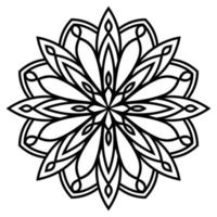 mandala de flores de contorno negro. elemento decorativo de época. flor de garabato redonda ornamental aislada sobre fondo blanco. elemento de círculo geométrico. vector
