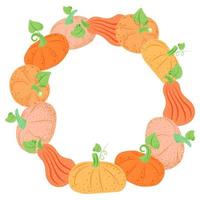 Banner on a white background. Stylized pumpkins arranged in a circle. Autumn. The vector is made in a flat style. Pumpkins. Suitable for postcards and posters.