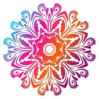 Colorful gradient flower mandala. Hand drawn decorative element. Ornamental round doodle floral element isolated on white background. vector