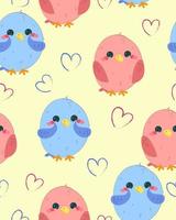 Pattern with cute birds and hearts vector