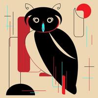 Geometric owl in red black colors vector