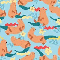 Pattern with cute good otters vector