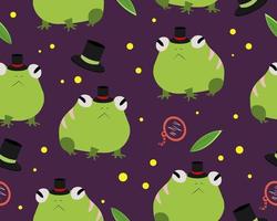 Pattern with frogs with hats vector