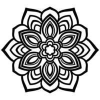 Top view of black outline doodle flower for coloring book, print, logo, icon.  Large head of a flower. Ornamental mandala isolated on white background. Geometric circle element. vector