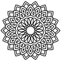 mandala de flores de contorno negro. elemento decorativo de época. flor de garabato redonda ornamental aislada sobre fondo blanco. elemento de círculo geométrico. vector