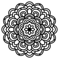 Black outline flower close-up. Tribal mandala. Vintage hand drawn decorative element. Ornamental floral round isolated on white background. Geometric circle motif. vector
