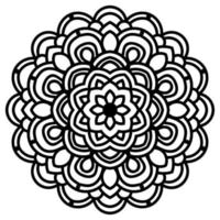 Black outline flower close-up. Tribal mandala. Vintage hand drawn decorative element. Ornamental floral round isolated on white background. Geometric circle motif. vector