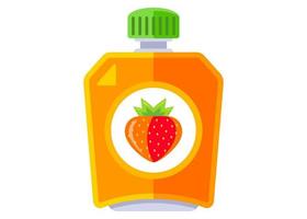 orange packaging of baby food with strawberry flavor. flat vector illustration.