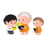 clip art of man give food to monk with cartoon design vector