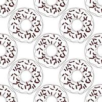Vector  seamless pattern illustration of donuts in line art brown color  on a white background